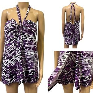 Swim by Cacique Purple Animal Print Halter Underwire Tankini Top Plus Size 42D